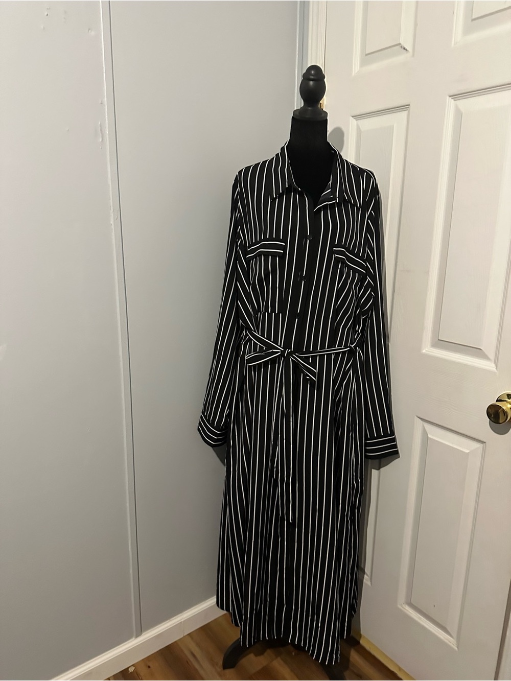 Savannah Jane Striped Button-Front Long-Sleeve Maxi Shirt Dress 3XL
